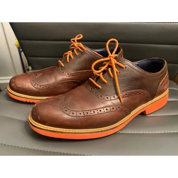 COLE HAAN Mens BROWN ORANGE Wing Tip Great Jones Oxford Shoes Leather Size 9M
