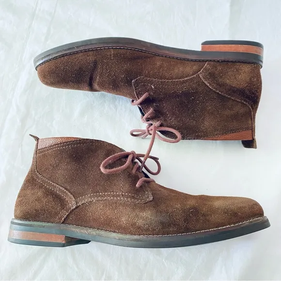 COLE HAAN Men's Ogden Stitch Chukka Boots Brown Suede Leather Laces Oxfords