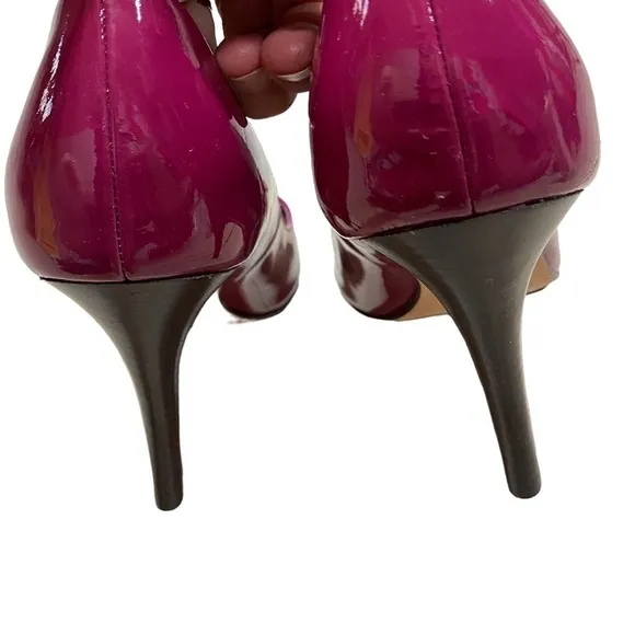 Cole Haan patent leather maroon purple pink open toe stiletto heels 8.5