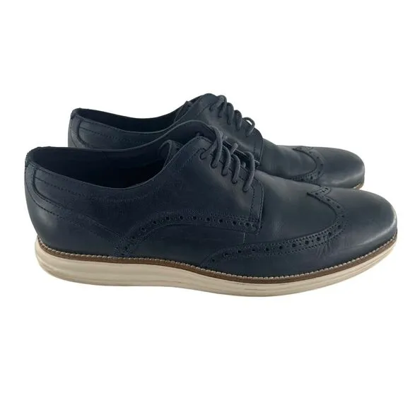 Cole Haan Shoes Mens 11M Blue Leather Oxfords OriginalGrand Wingtip Classic
