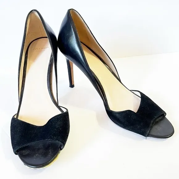 Cole Haan Womens Leather Suede Open Toe Pump Sandal Sz 8 Black Formal Heels