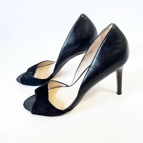 Cole Haan Womens Leather Suede Open Toe Pump Sandal Sz 8 Black Formal Heels