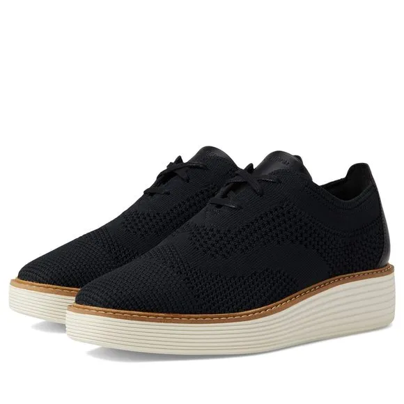 COLE HAAN WOMEN'S ORIGINALGRAND PLATFORM STITCHLITE OXFORDS, BLACK KNIT/IVO
