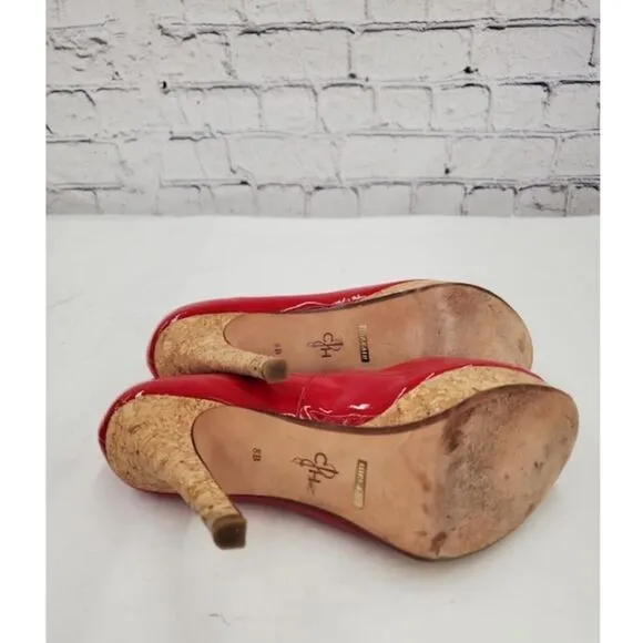 Cole Haan Women's Red Leather Open Toe Slip On Stiletto Pump Heels Size …