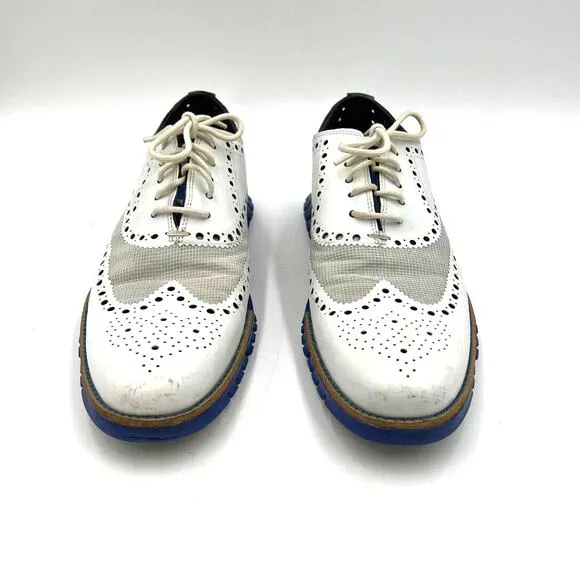 Cole Haan ZeroGrand OX No Stitch White Blue Oxford Lace Up Sneaker Brouge