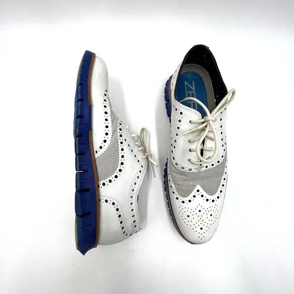 Cole Haan ZeroGrand OX No Stitch White Blue Oxford Lace Up Sneaker Brouge