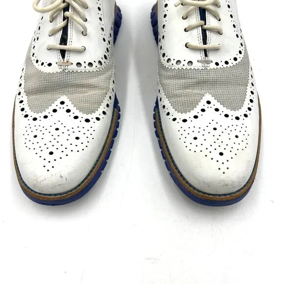 Cole Haan ZeroGrand OX No Stitch White Blue Oxford Lace Up Sneaker Brouge