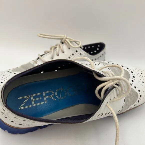 Cole Haan ZeroGrand OX No Stitch White Blue Oxford Lace Up Sneaker Brouge