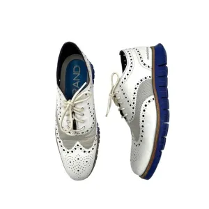 Cole Haan ZeroGrand OX No Stitch White Blue Oxford Lace Up Sneaker Brouge