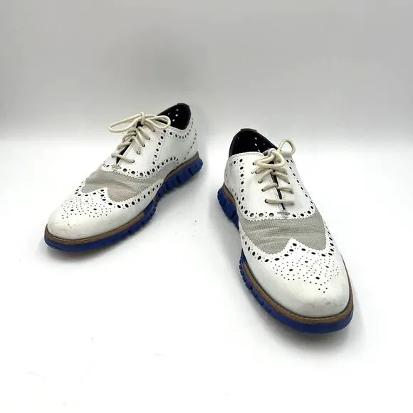 Cole Haan ZeroGrand OX No Stitch White Blue Oxford Lace Up Sneaker Brouge