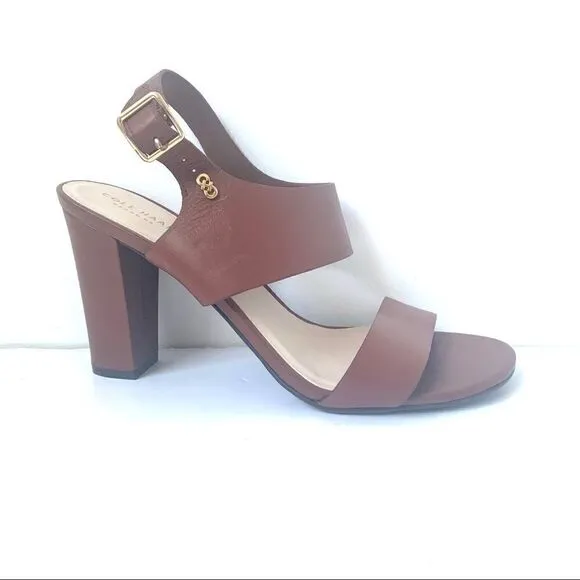 COLE HAAN BROWN LEATHER STRAPPY BLOCK HEELS