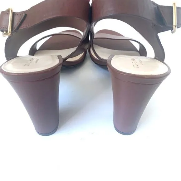 COLE HAAN BROWN LEATHER STRAPPY BLOCK HEELS