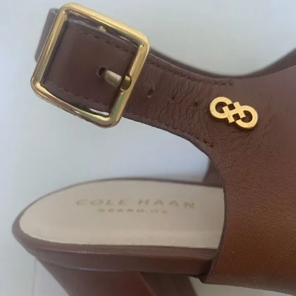 COLE HAAN BROWN LEATHER STRAPPY BLOCK HEELS