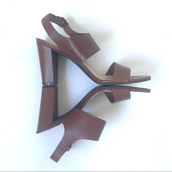 COLE HAAN BROWN LEATHER STRAPPY BLOCK HEELS