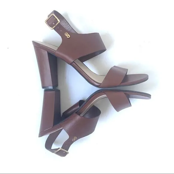 COLE HAAN BROWN LEATHER STRAPPY BLOCK HEELS