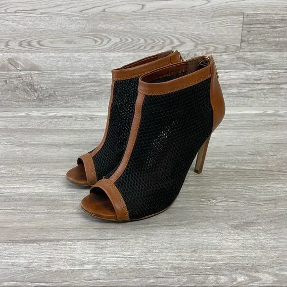 Cole Han Brown &amp; Black Mesh Open Toe Ankle Heels