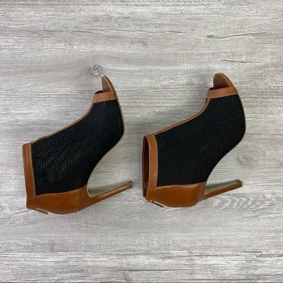 Cole Han Brown &amp; Black Mesh Open Toe Ankle Heels