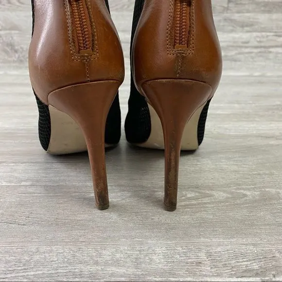 Cole Han Brown &amp; Black Mesh Open Toe Ankle Heels