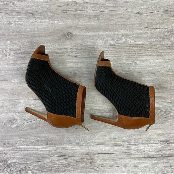 Cole Han Brown &amp; Black Mesh Open Toe Ankle Heels