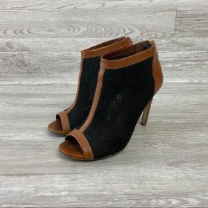 Cole Han Brown &amp; Black Mesh Open Toe Ankle Heels