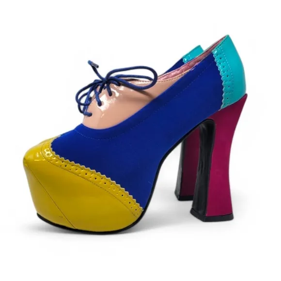 Color Block Lace Up Oxford Platform Heels