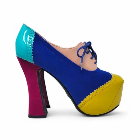 Color Block Lace Up Oxford Platform Heels
