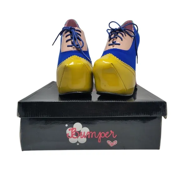 Color Block Lace Up Oxford Platform Heels
