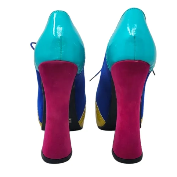 Color Block Lace Up Oxford Platform Heels