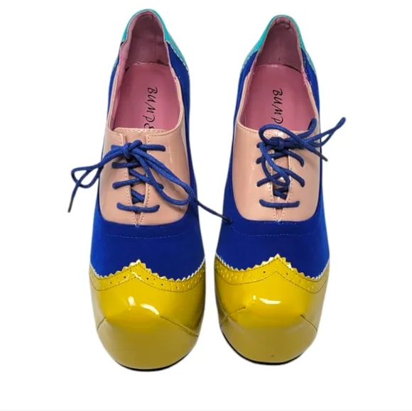 Color Block Lace Up Oxford Platform Heels