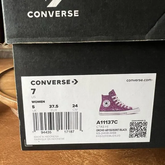 Converse Chuck Taylor All Star Hi Purple Pink Glitter Sneakers Shoes Women's 7
