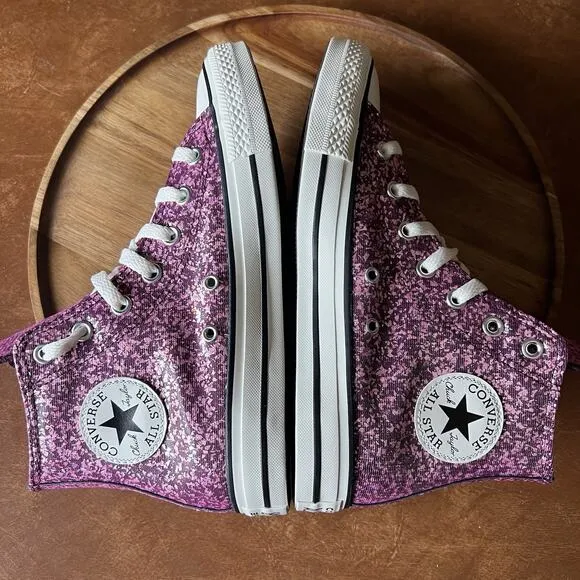 Converse Chuck Taylor All Star Hi Purple Pink Glitter Sneakers Shoes Women's 7