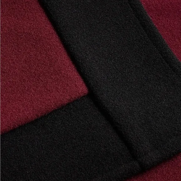 COPY - Elegant Burgundy Wrap Sweater Express Faux Wool Color Block Belted Cape …