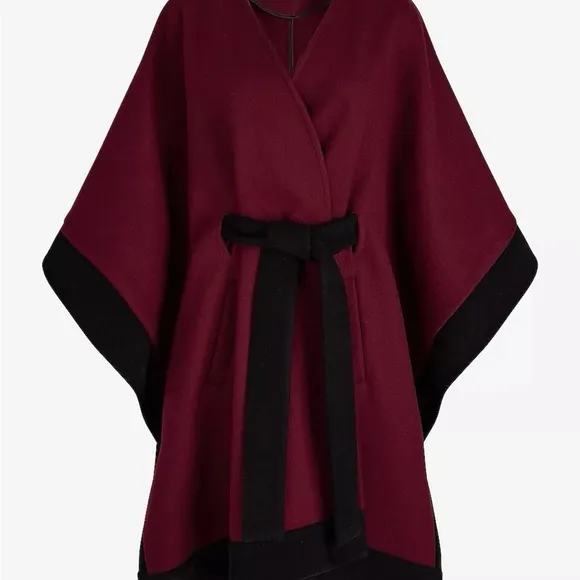 COPY - Express Faux Wool Color Block Belted Cape Coat. Size M/L. NWT