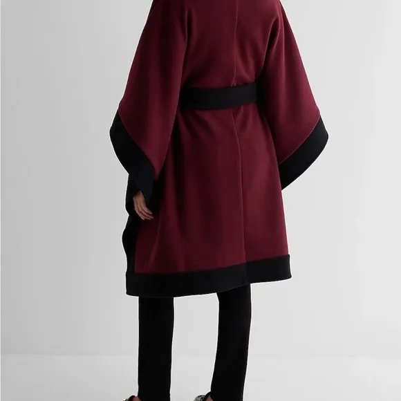COPY - Express Faux Wool Color Block Belted Cape Coat. Size M/L. NWT