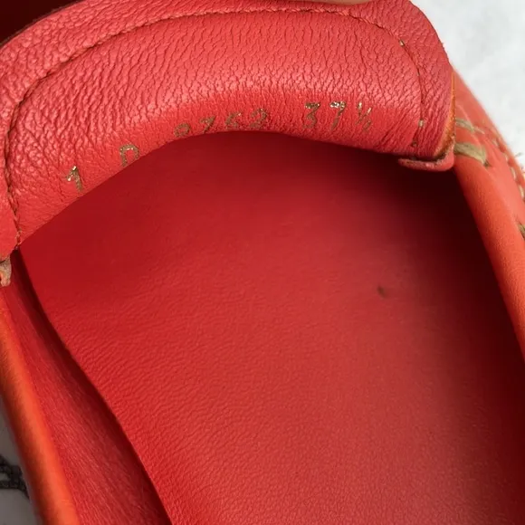 Coral/silver Prada pebbled leather shoes with dust bag