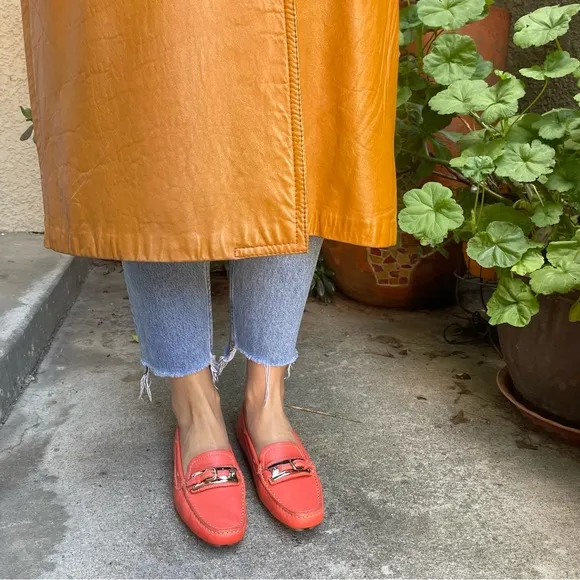 Coral/silver Prada pebbled leather shoes with dust bag