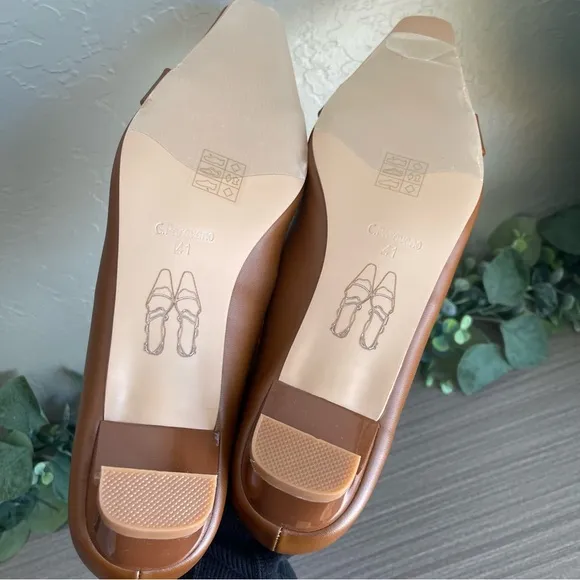 C.Paravano Metal Buckle Square Toe Low Block Heel Closed Toe Chunky 41 Lambskin