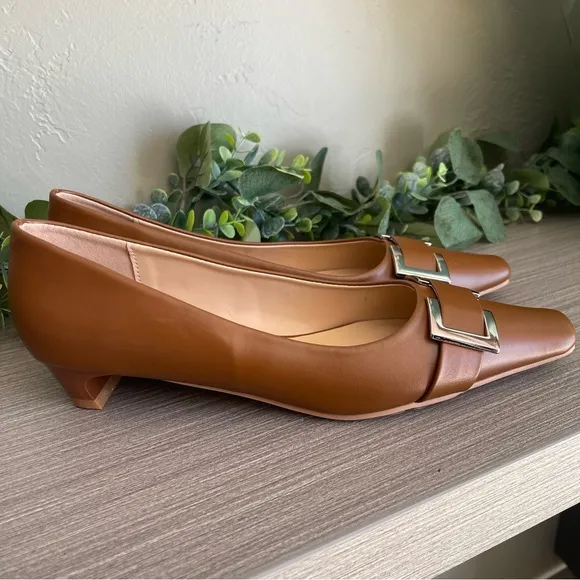 C.Paravano Metal Buckle Square Toe Low Block Heel Closed Toe Chunky 41 Lambskin