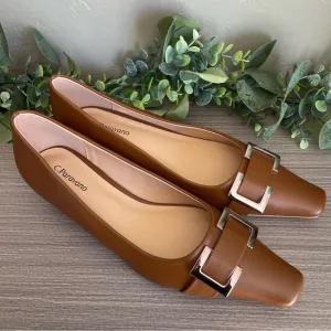 C.Paravano Metal Buckle Square Toe Low Block Heel Closed Toe Chunky 41 Lambskin
