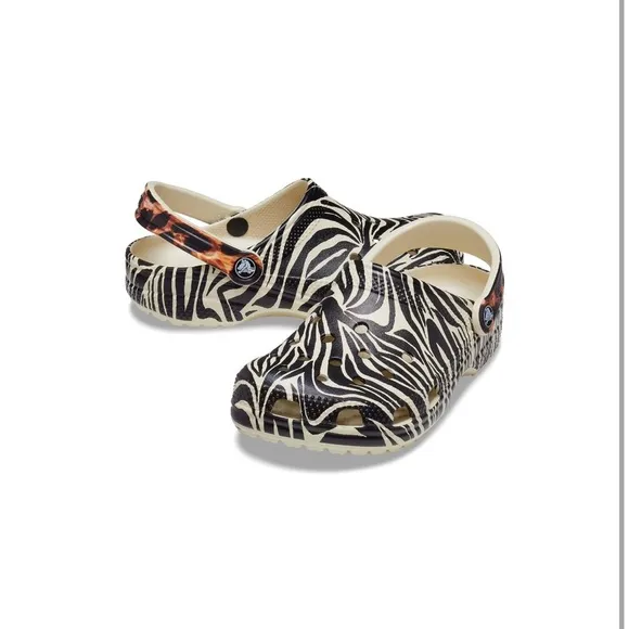 CROC CLASSIC ANIMAL REMIX CLOGS - ZEBRA/LEOPARD MEN 7/ WOMEN 9 (NEW)