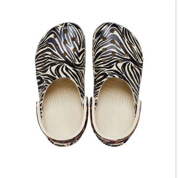 CROC CLASSIC ANIMAL REMIX CLOGS - ZEBRA/LEOPARD MEN 7/ WOMEN 9 (NEW)
