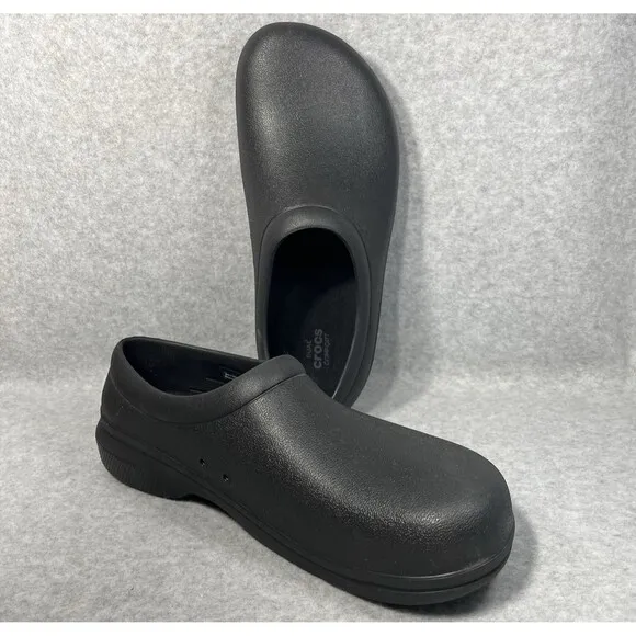 Crocs Adult Men’s 11 Black On the Clock Clogs Slip Resistant Work Shoes Slip Ons