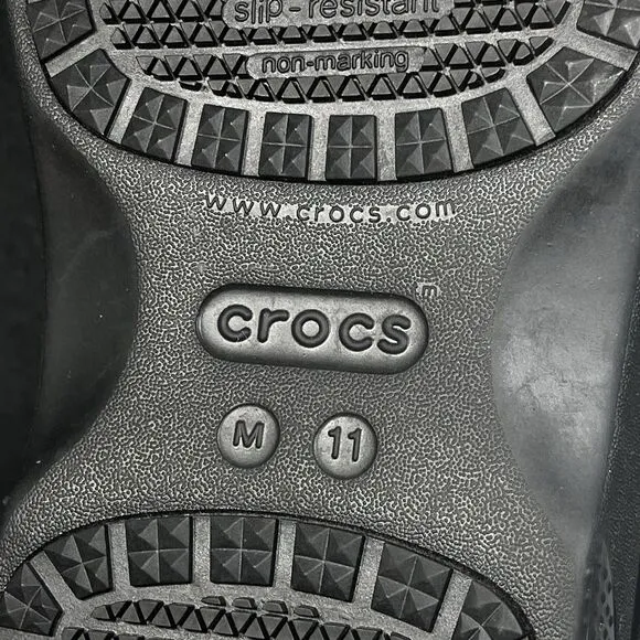 Crocs Adult Men’s 11 Black On the Clock Clogs Slip Resistant Work Shoes Slip Ons