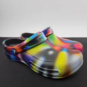 CROCS at Work Bistro Graphic Clog Men's Size 12‎ Tie Dye Rainbow Slip On Clogs