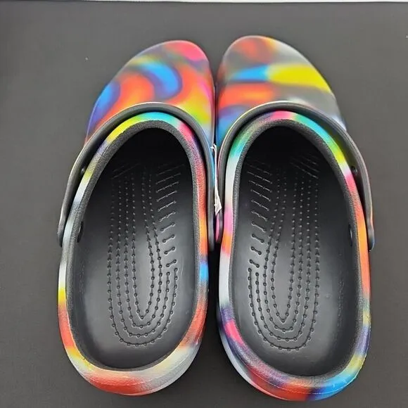 CROCS at Work Bistro Graphic Clog Men's Size 12‎ Tie Dye Rainbow Slip On Clogs