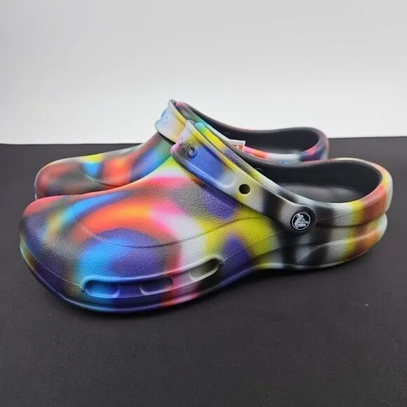 CROCS at Work Bistro Graphic Clog Men's Size 12‎ Tie Dye Rainbow Slip On Clogs