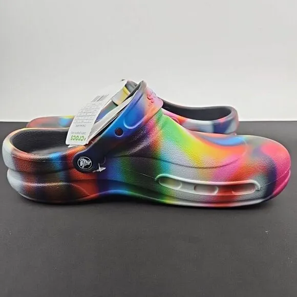 CROCS at Work Bistro Graphic Clog Men's Size 12‎ Tie Dye Rainbow Slip On Clogs