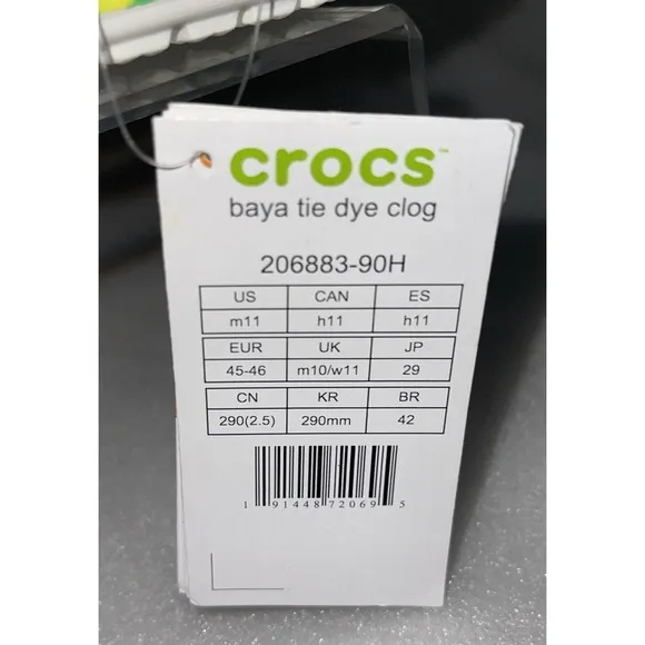 Crocs Baya Classic Tie Dye Graphic Clog Multi Color 206883-90H Men's Size 11 NEW