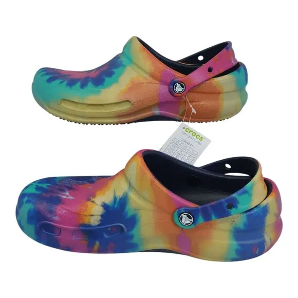 Crocs Bistro Graphic Clog Unisex M10 W12 Tie-Dye Slip-Resistant Work Shoes