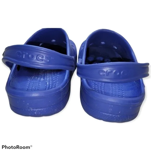 Crocs Bright Blue classic clogs spell out
